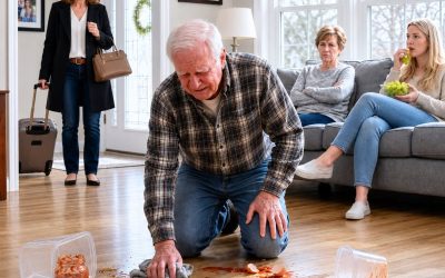 Woman returned early from a business trip and found her father kneeling on the floor cleaning, while her mother-in-law mocked him: “This house smells like the countryside.”