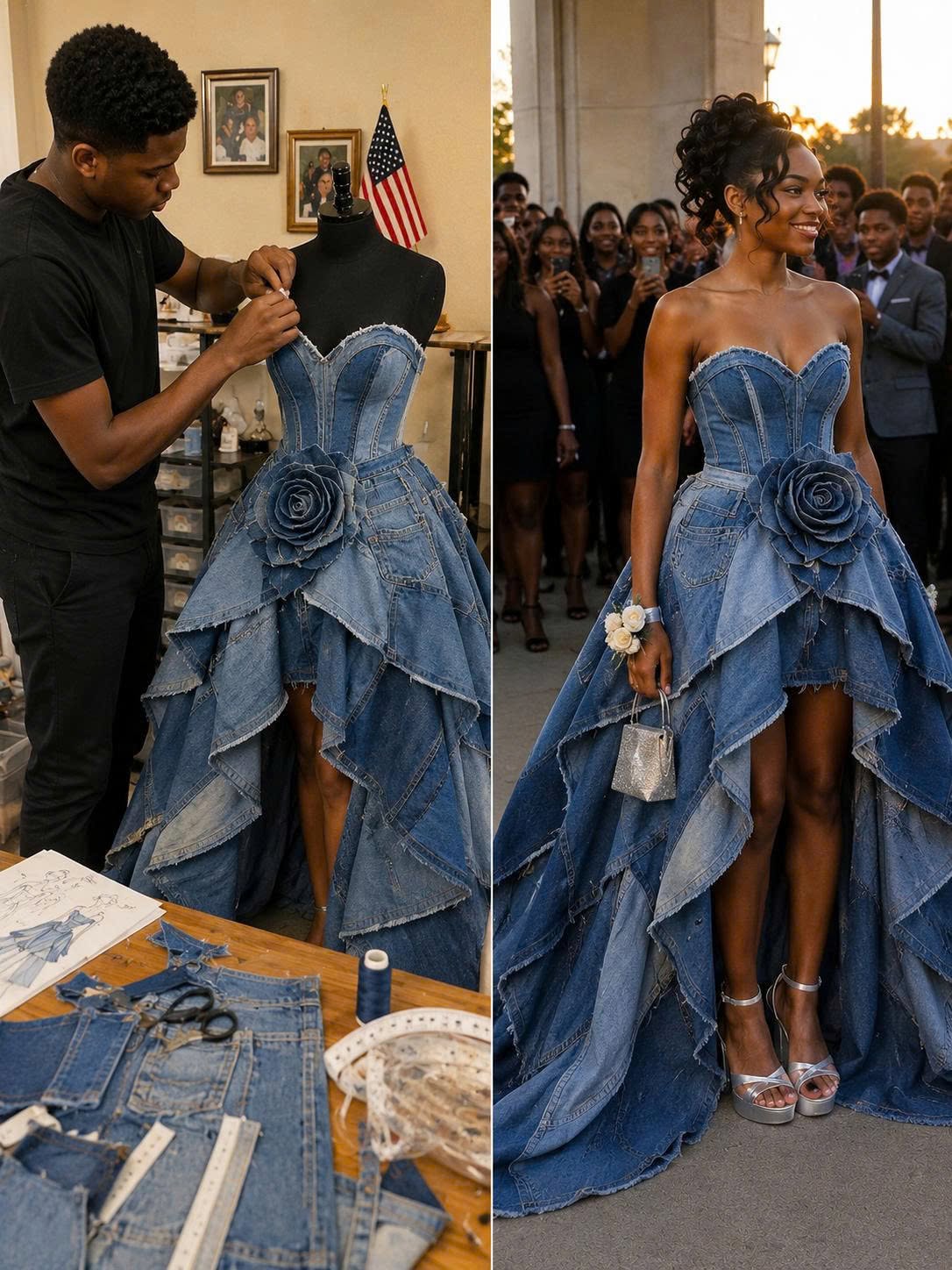 My Stepmom Refused to Give Me Money for a Prom Dress – My Brother Sewed One from Our Late Mom’s Jeans Collection, and What Happened Next Made Her Jaw Drop