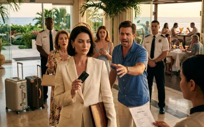 My husband left me alone in the resort lobby while his family toasted sunset cocktails without me. “It was just a joke,” he said. “Stop being dramatic.” But the joke ended at breakfast, when the clerk told them their unpaid balance was ,400. My mother-in-law gasped, “You’re embarrassing us!” I smiled and said, “No. I’m finally letting you pay for yourselves.” They still didn’t know I had already emailed my lawyer.