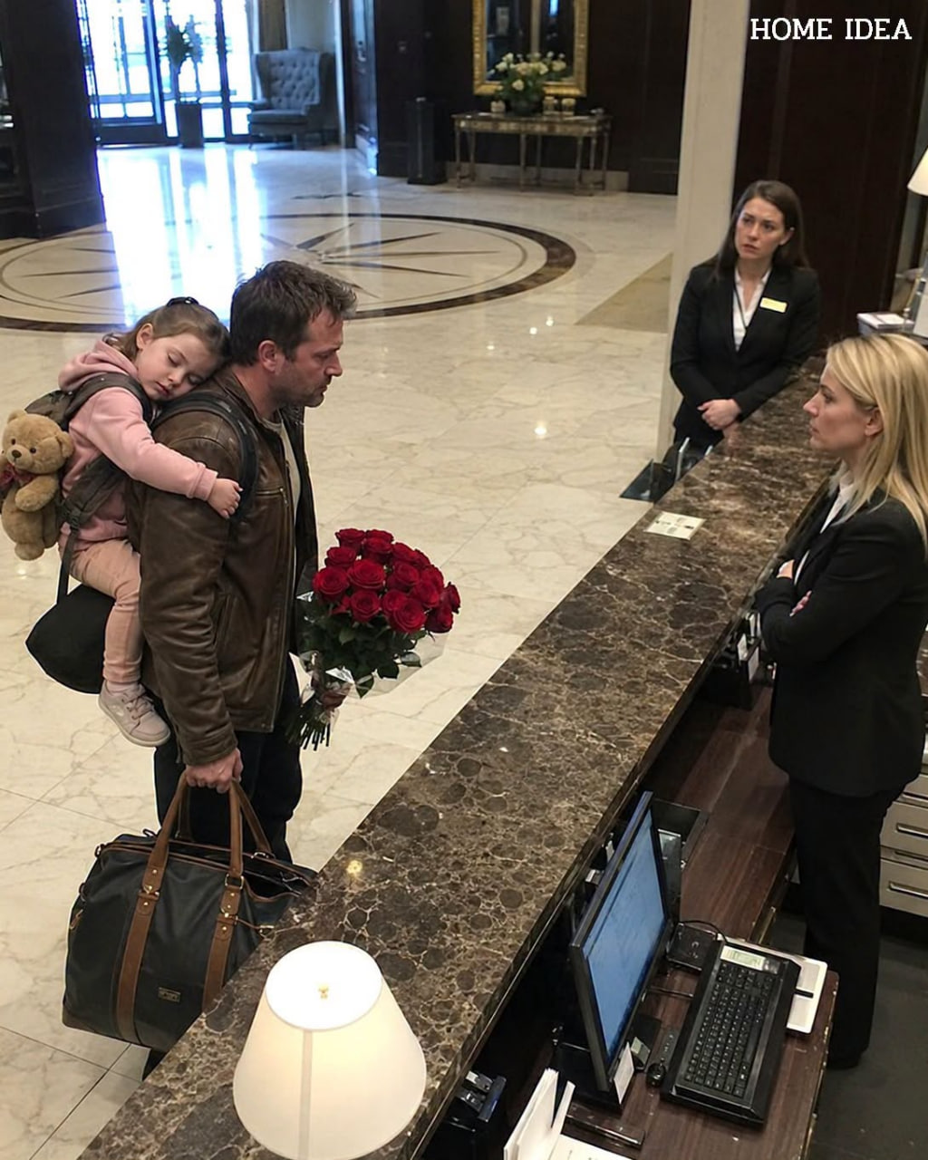 A widowed father was turned away at his own hotel with his sleeping daughter in his arms… but by the time the staff realized who he truly was, it was already too late.