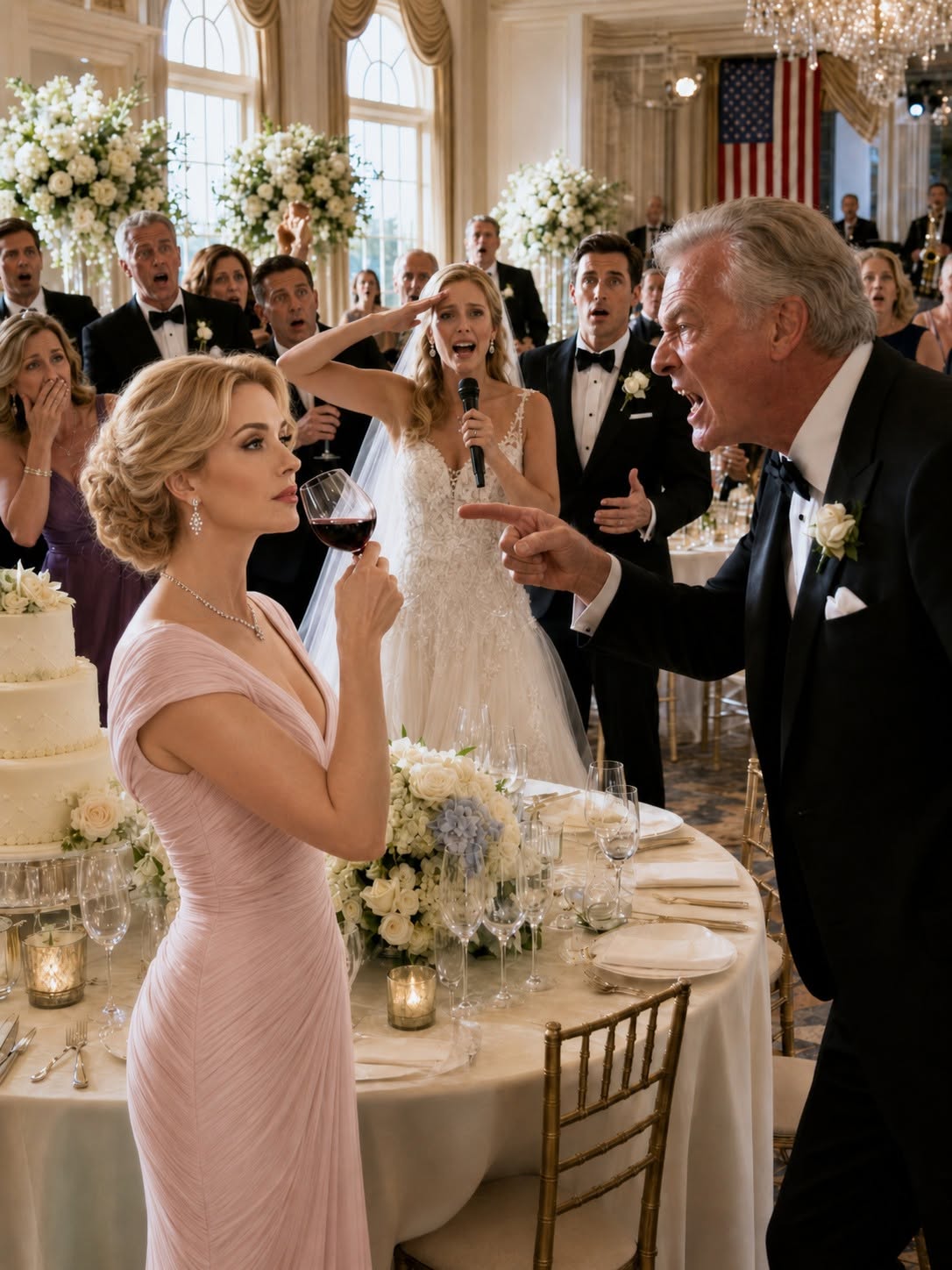 Twenty-one years after my father kicked me out of the house, I ran into him at my nephew’s wedding. He looked at me with disdain and sneered, ‘If it weren’t out of pure pity, nobody here would have invited you.’ I calmly took a sip of my wine and just smiled. A moment later, the bride grabbed the microphone, saluted sharply in my direction, and announced to the crowd, ‘Everyone, please raise your glasses for a toast to Admiral..